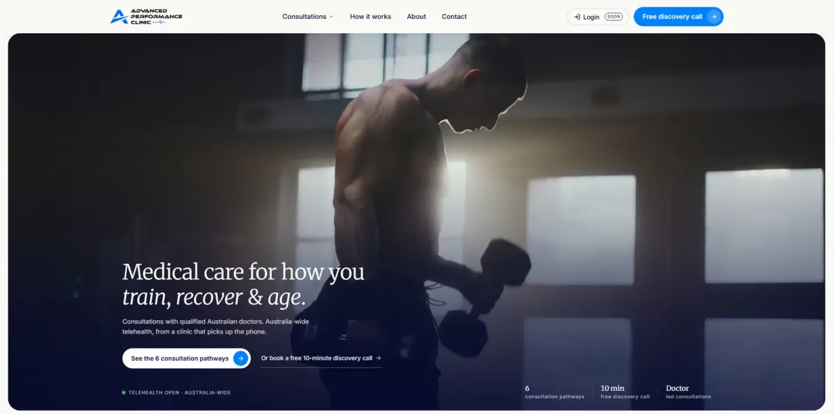The Advanced Performance Clinic website on a desktop screen