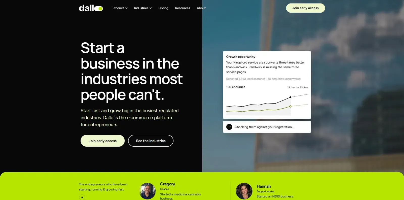 The Dallo website on a desktop screen