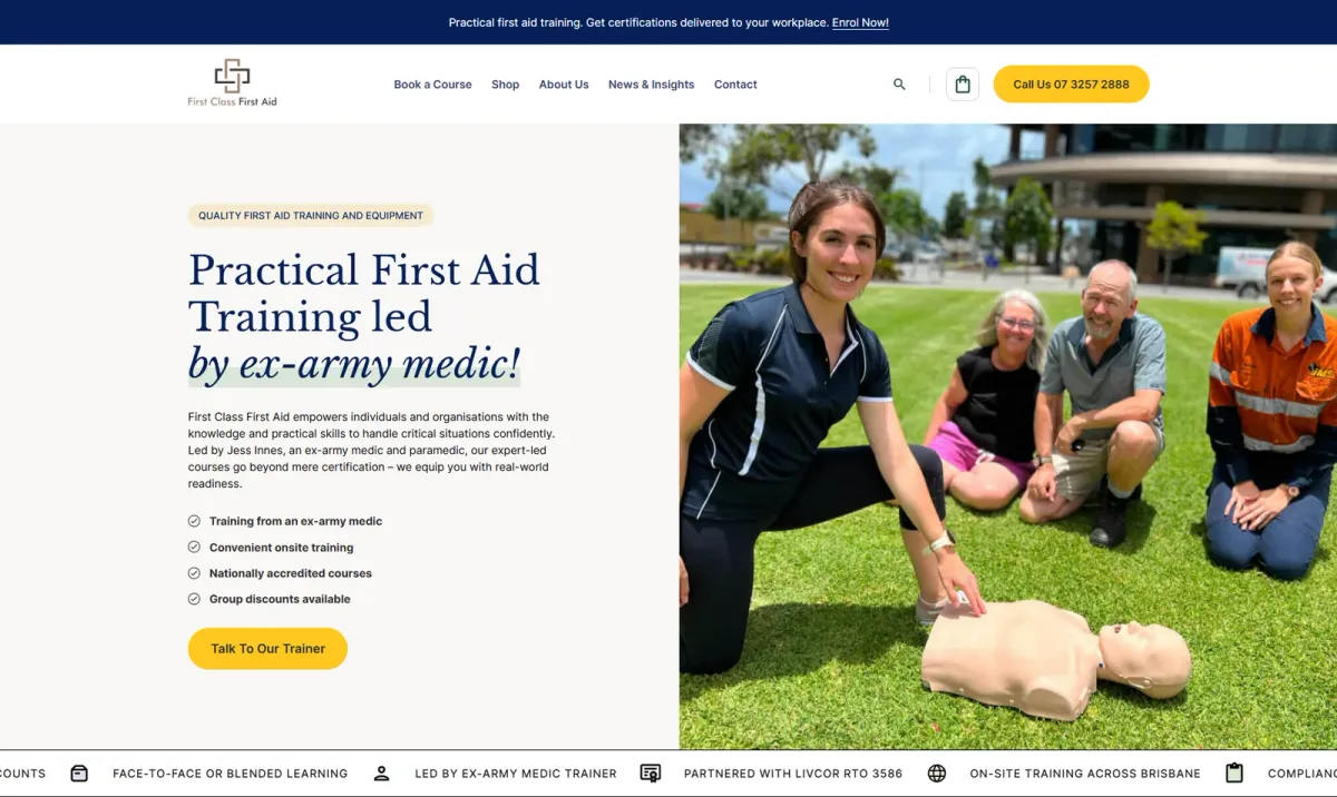 The First Class First Aid website on a desktop screen