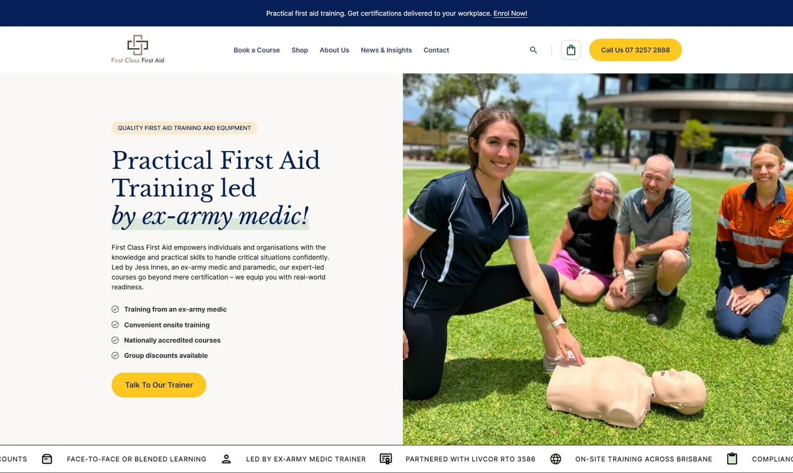 The First Class First Aid website on a desktop screen