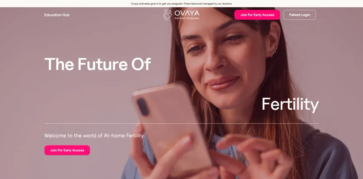 The Ovaya website on a desktop screen