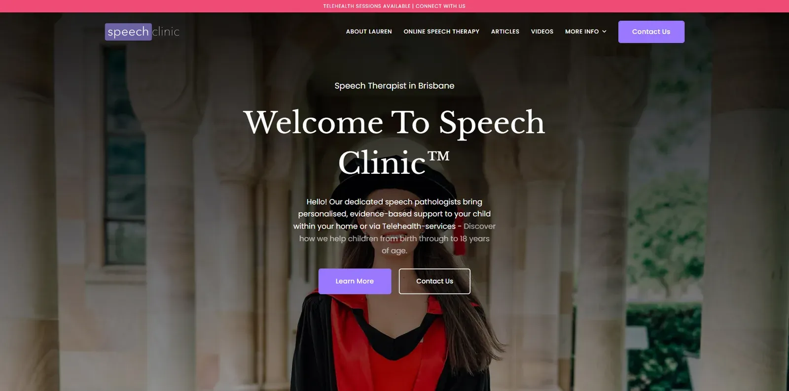 The Speech Clinic website on a desktop screen